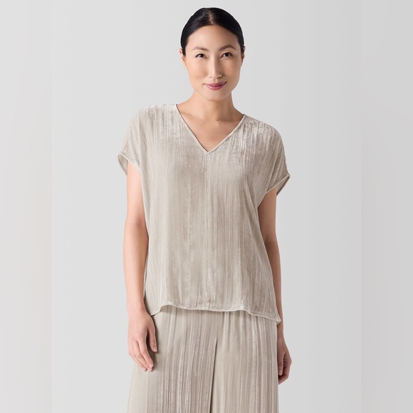 Eileen Fisher Crushed Velvet V-Neck Square Top - Picture 2 of 7